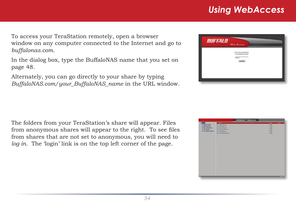 Using webaccess | Buffalo Technology TeraStation Live HS-DH-TGL/R5 User Manual | Page 54 / 92