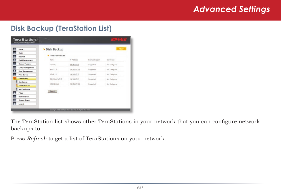 Advanced settings | Buffalo Technology TeraStation Live HS-DH-TGL/R5 User Manual | Page 60 / 92