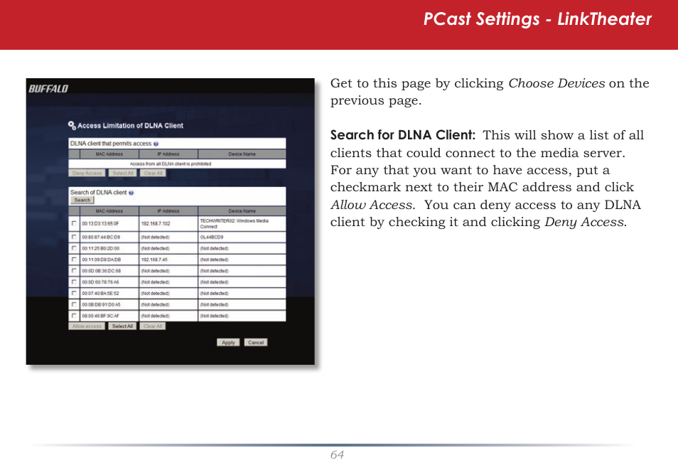 Pcast settings - linktheater | Buffalo Technology TeraStation Live HS-DH-TGL/R5 User Manual | Page 64 / 92