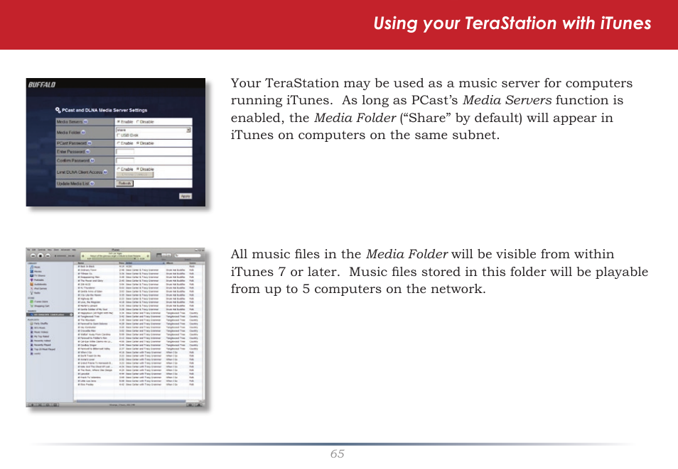 Using your terastation with itunes | Buffalo Technology TeraStation Live HS-DH-TGL/R5 User Manual | Page 65 / 92