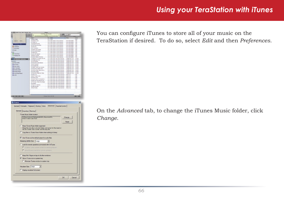 Using your terastation with itunes | Buffalo Technology TeraStation Live HS-DH-TGL/R5 User Manual | Page 66 / 92