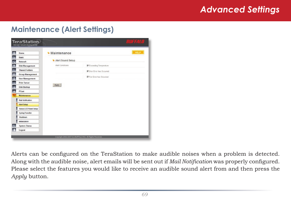 Advanced settings | Buffalo Technology TeraStation Live HS-DH-TGL/R5 User Manual | Page 69 / 92