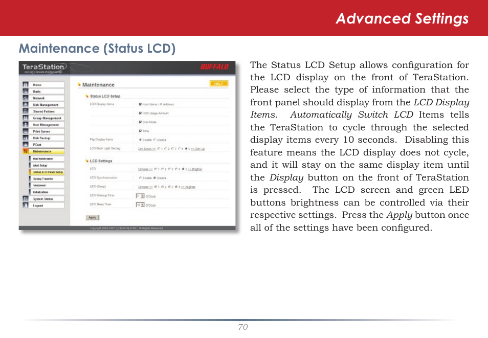 Advanced settings | Buffalo Technology TeraStation Live HS-DH-TGL/R5 User Manual | Page 70 / 92