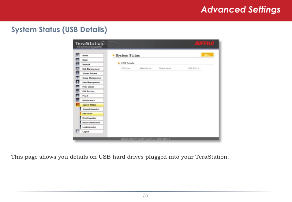 Advanced settings | Buffalo Technology TeraStation Live HS-DH-TGL/R5 User Manual | Page 75 / 92