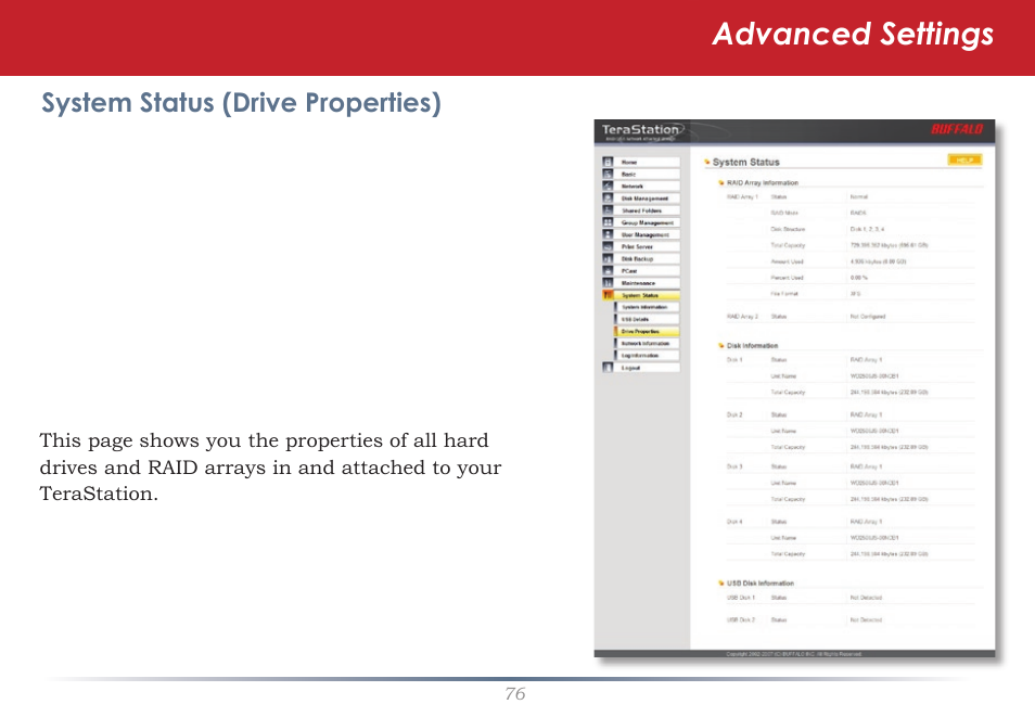 Advanced settings | Buffalo Technology TeraStation Live HS-DH-TGL/R5 User Manual | Page 76 / 92