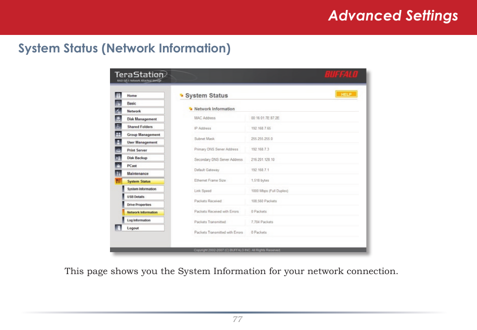 Advanced settings | Buffalo Technology TeraStation Live HS-DH-TGL/R5 User Manual | Page 77 / 92