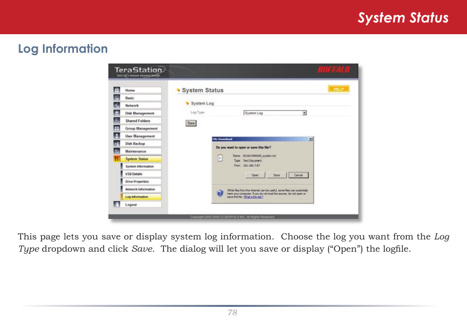 System status | Buffalo Technology TeraStation Live HS-DH-TGL/R5 User Manual | Page 78 / 92
