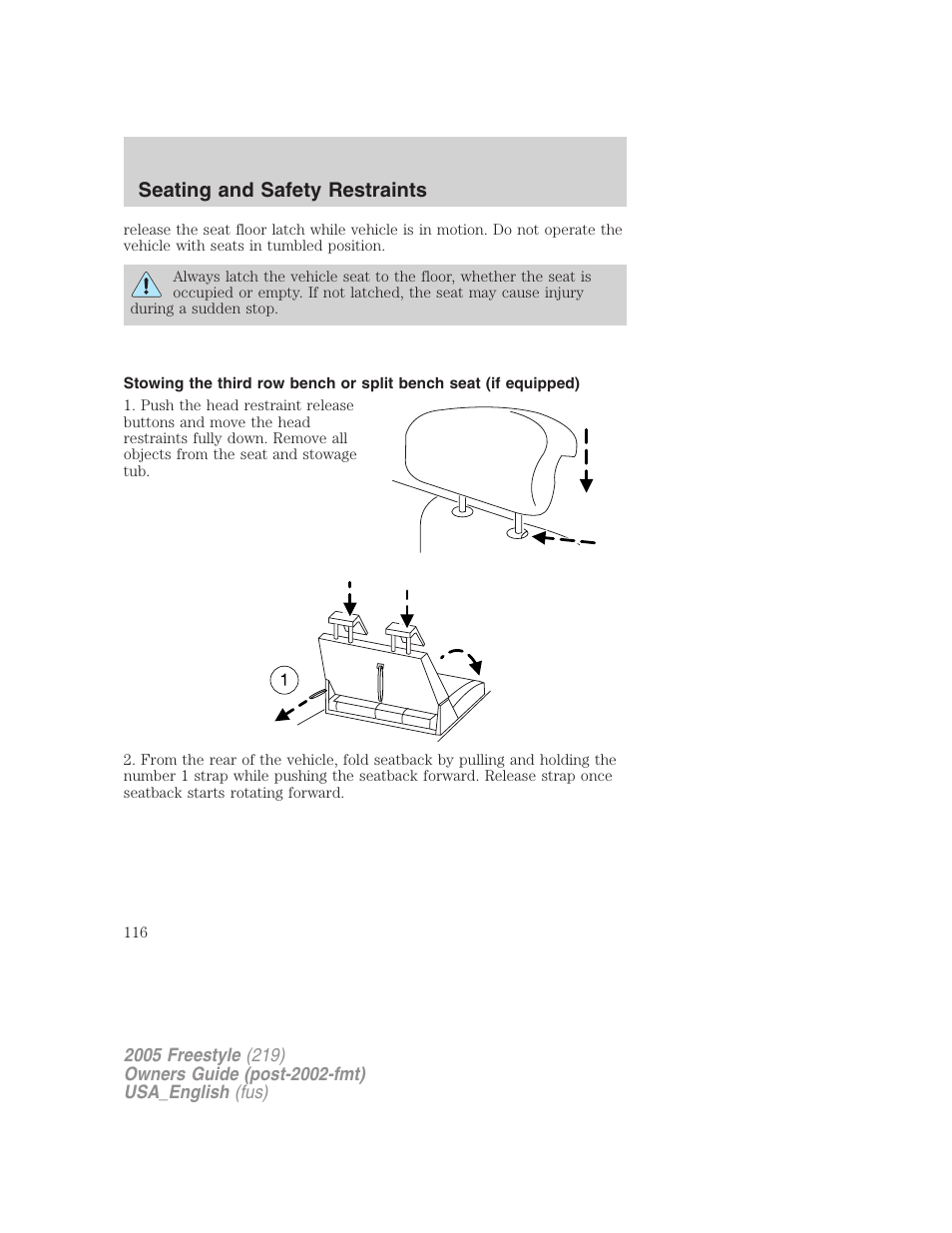 Seating and safety restraints | FORD 2005 Freestyle v.2 User Manual | Page 116 / 288