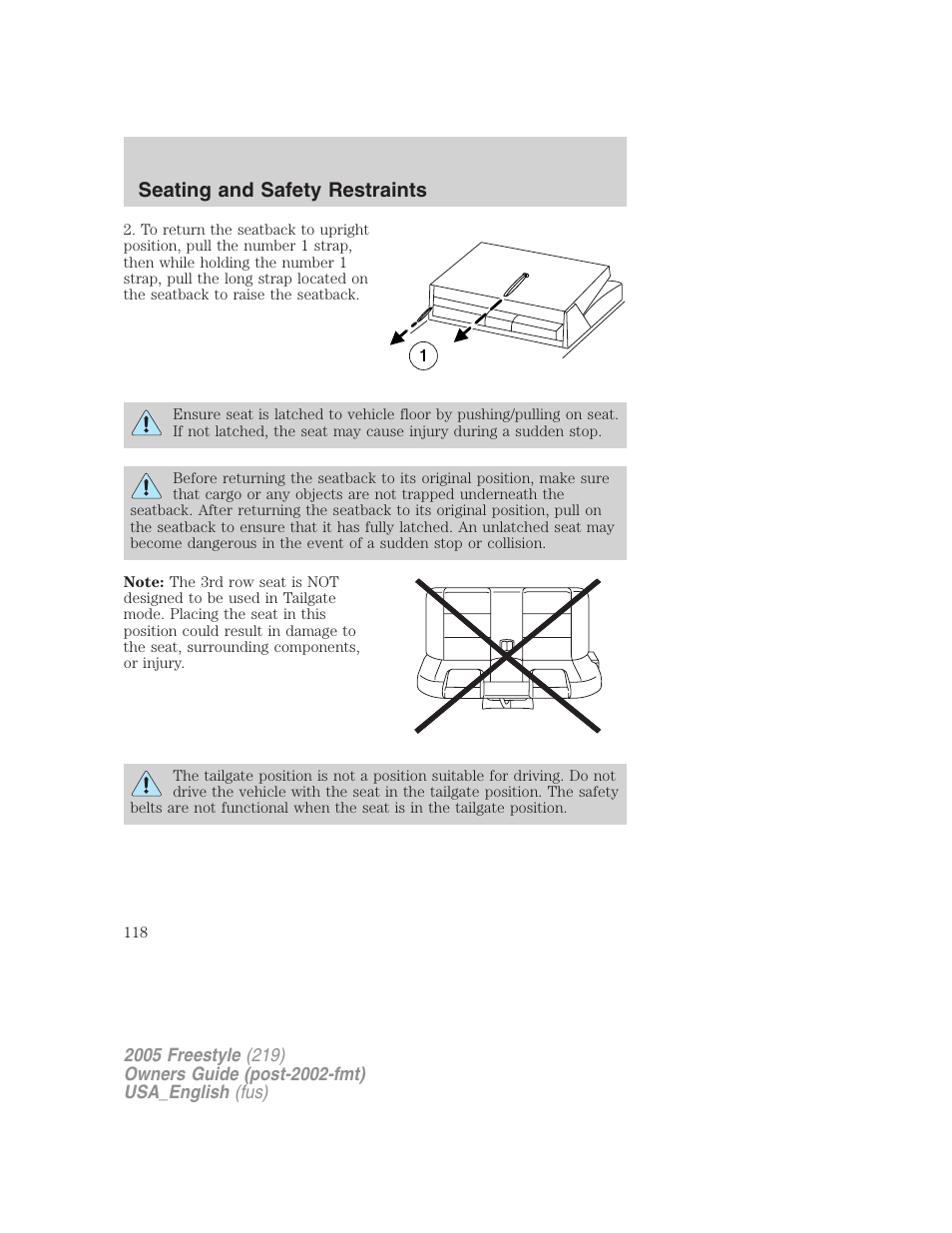 Seating and safety restraints | FORD 2005 Freestyle v.2 User Manual | Page 118 / 288