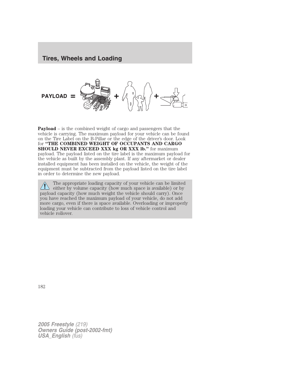 Tires, wheels and loading | FORD 2005 Freestyle v.2 User Manual | Page 182 / 288