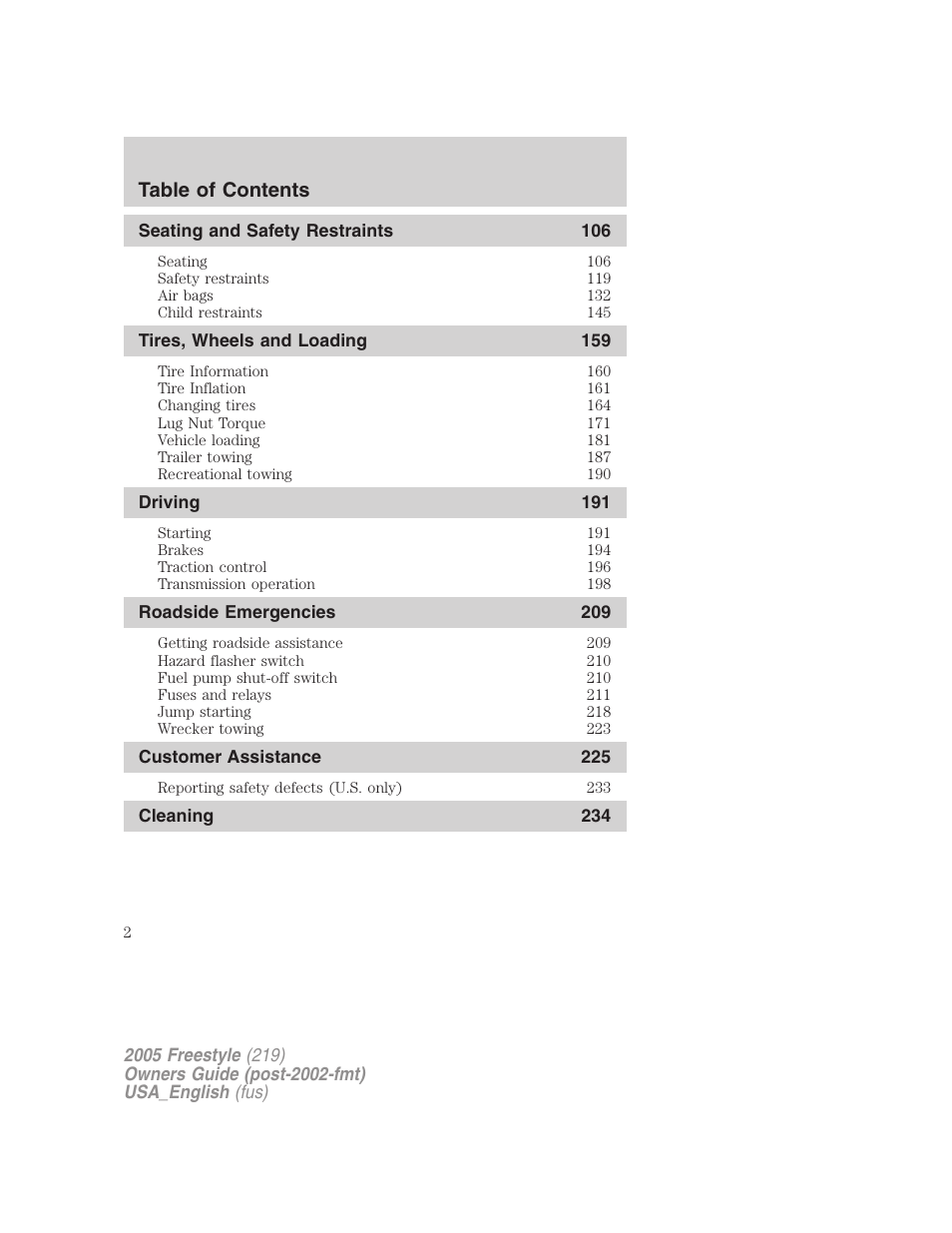 FORD 2005 Freestyle v.2 User Manual | Page 2 / 288