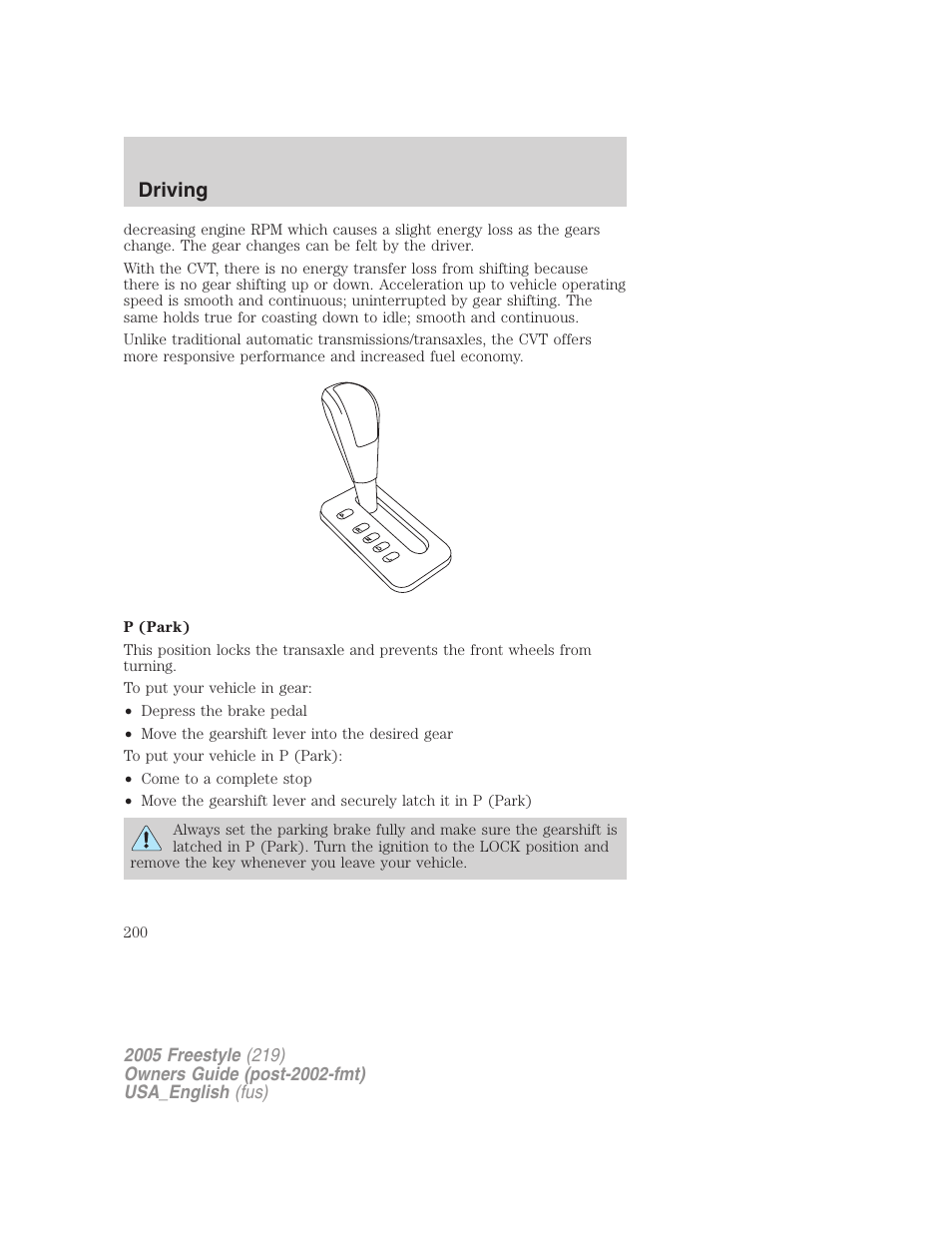 Driving | FORD 2005 Freestyle v.2 User Manual | Page 200 / 288