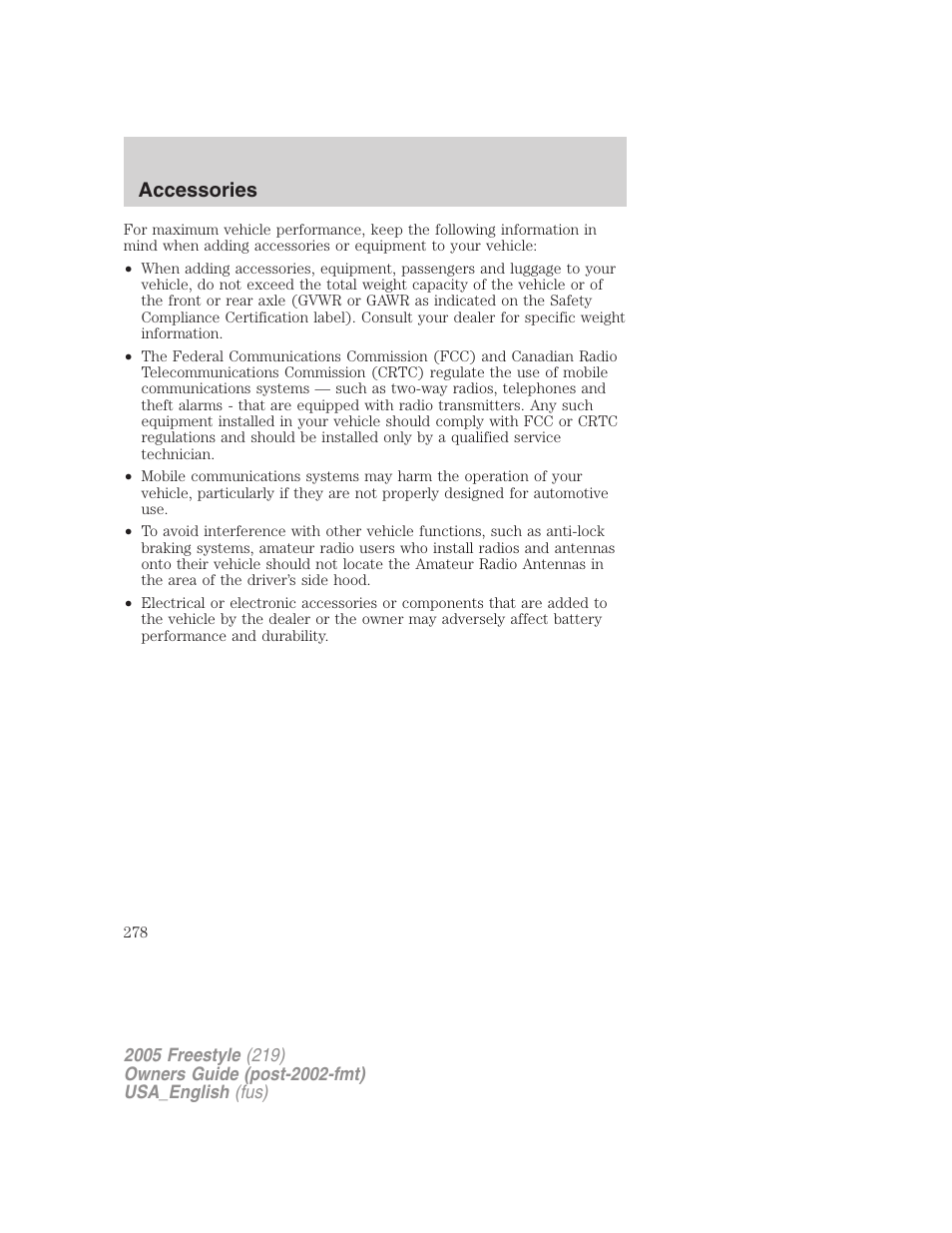 Accessories | FORD 2005 Freestyle v.2 User Manual | Page 278 / 288