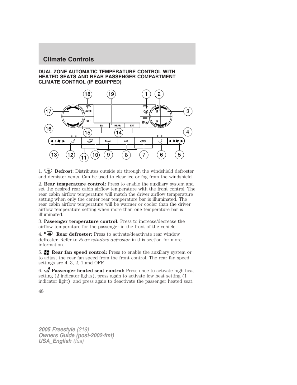 Climate controls | FORD 2005 Freestyle v.2 User Manual | Page 48 / 288