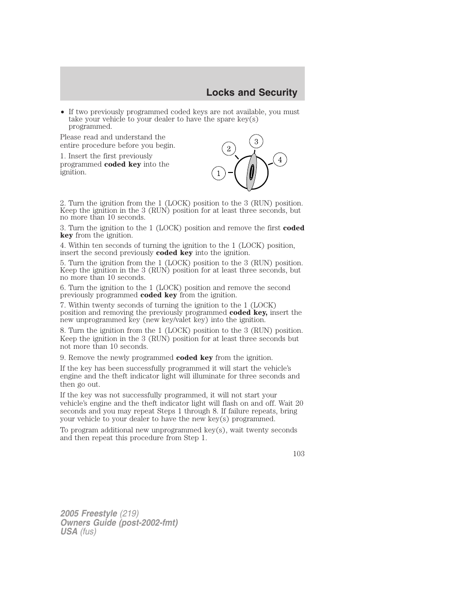 Locks and security | FORD 2005 Freestyle v.3 User Manual | Page 103 / 288