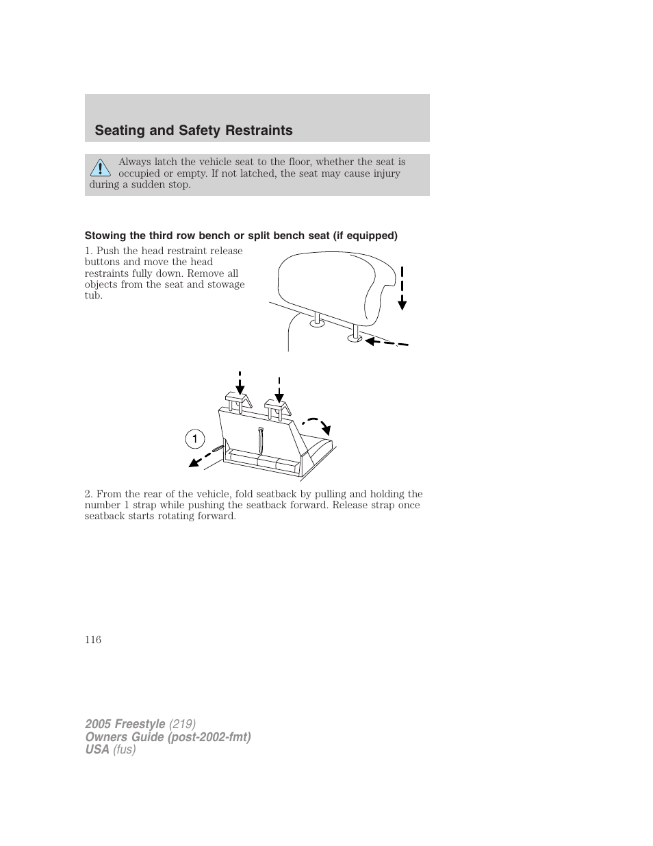 Seating and safety restraints | FORD 2005 Freestyle v.3 User Manual | Page 116 / 288