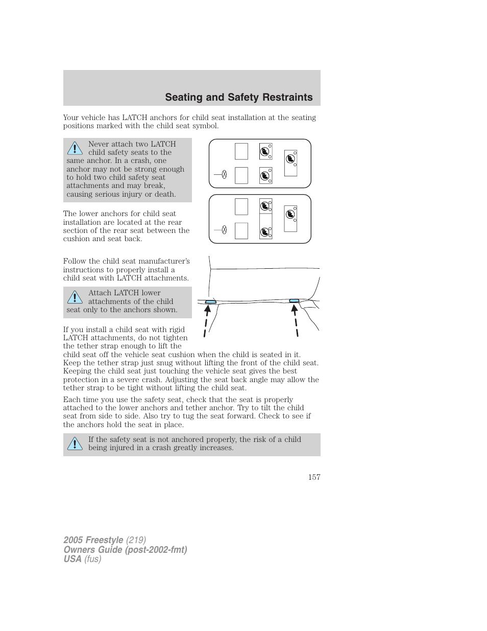 Seating and safety restraints | FORD 2005 Freestyle v.3 User Manual | Page 157 / 288