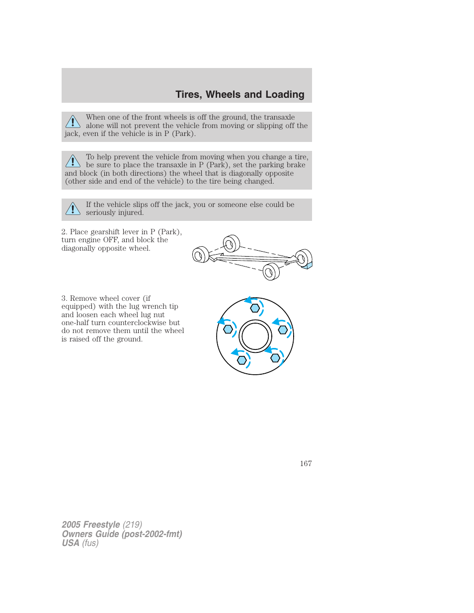 Tires, wheels and loading | FORD 2005 Freestyle v.3 User Manual | Page 167 / 288