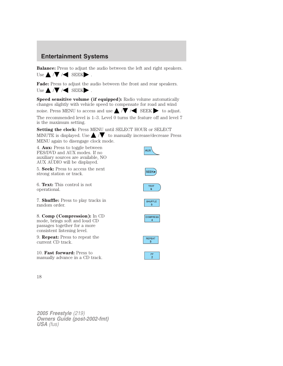Entertainment systems | FORD 2005 Freestyle v.3 User Manual | Page 18 / 288