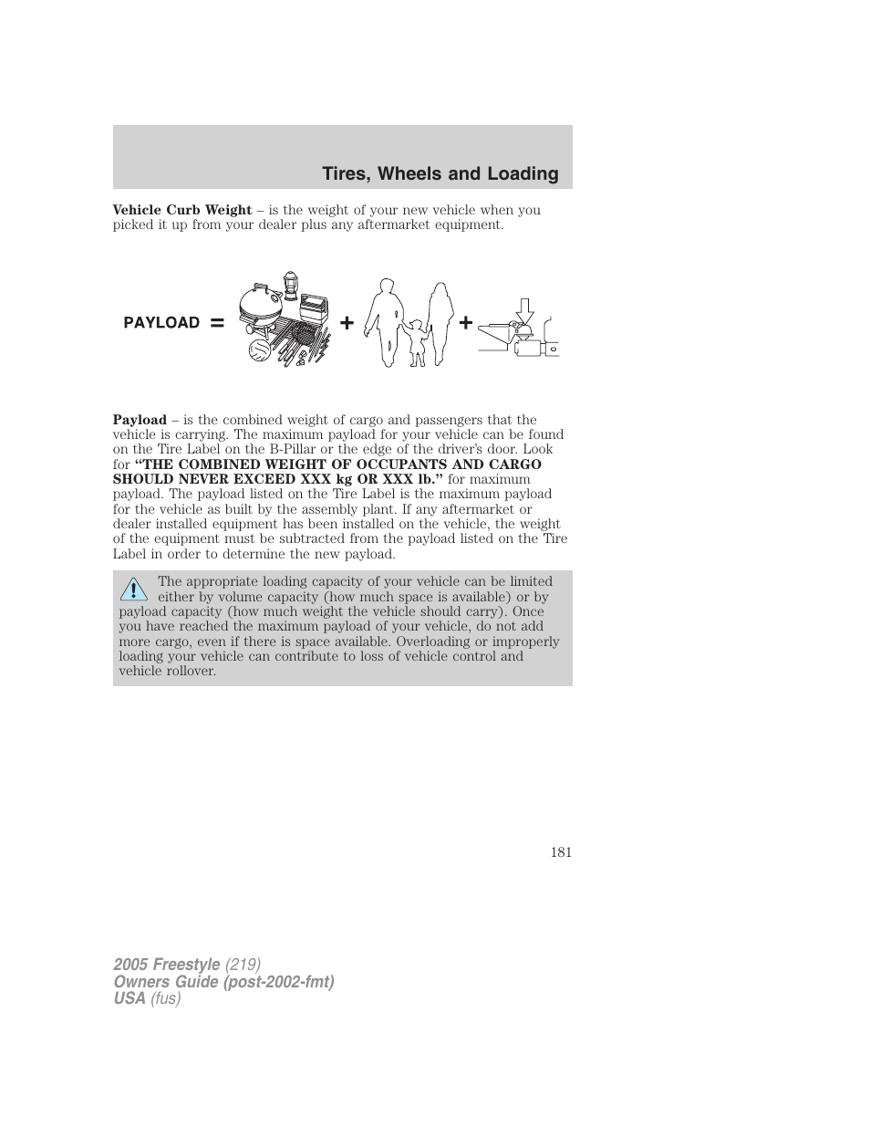 Tires, wheels and loading | FORD 2005 Freestyle v.3 User Manual | Page 181 / 288