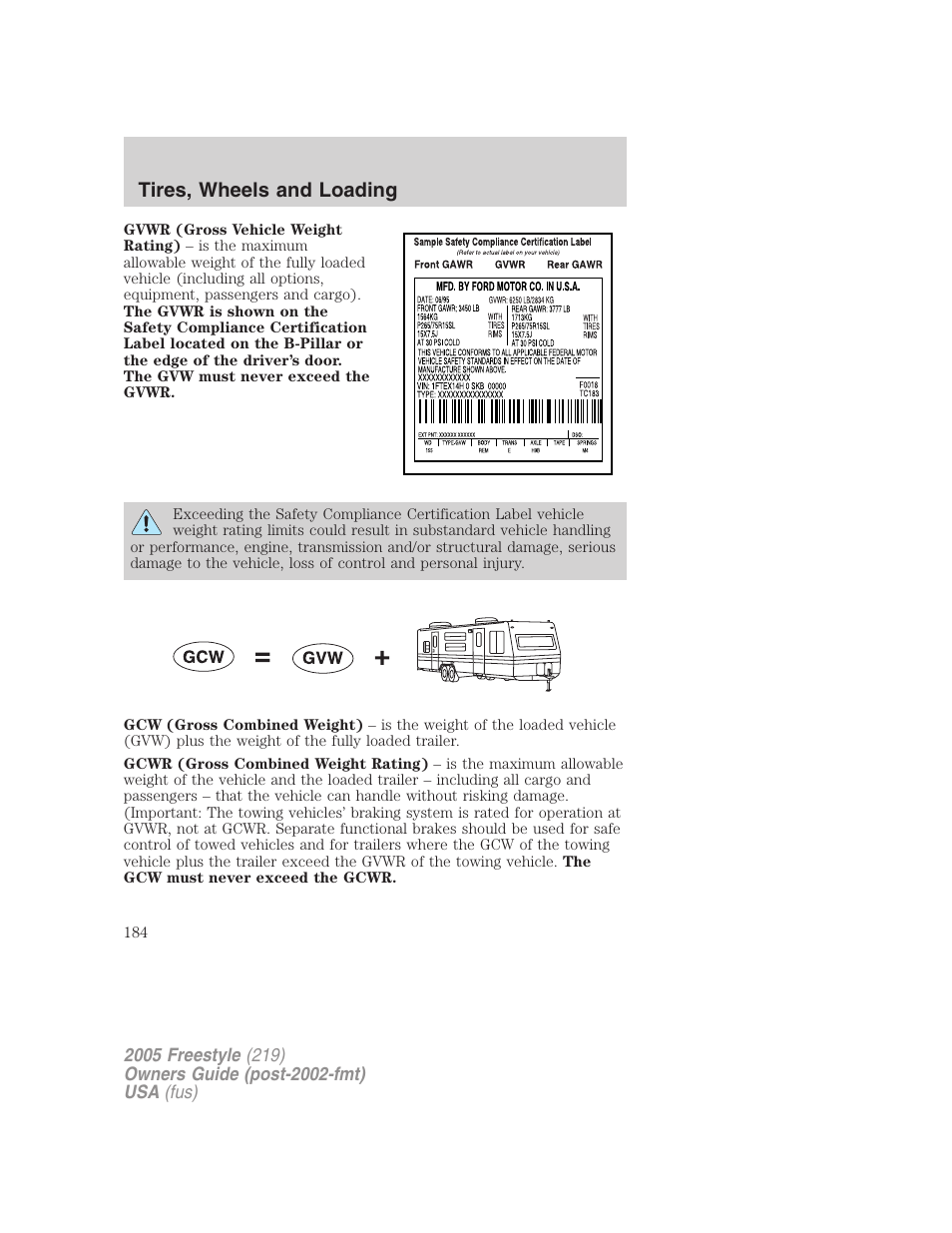 Tires, wheels and loading | FORD 2005 Freestyle v.3 User Manual | Page 184 / 288