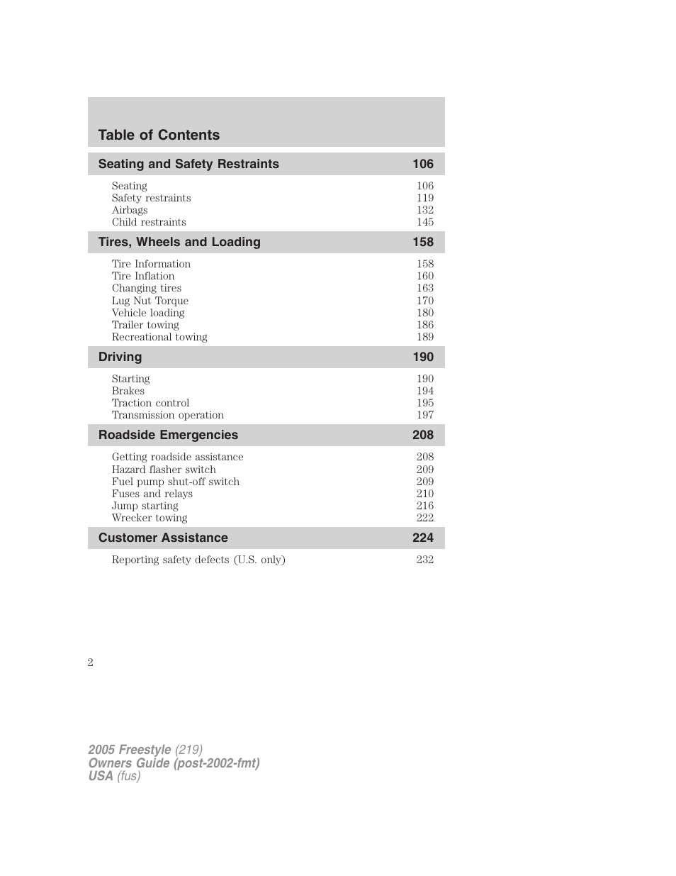 FORD 2005 Freestyle v.3 User Manual | Page 2 / 288