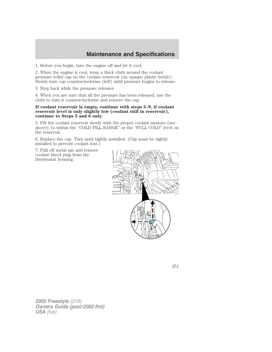 Maintenance and specifications | FORD 2005 Freestyle v.3 User Manual | Page 251 / 288