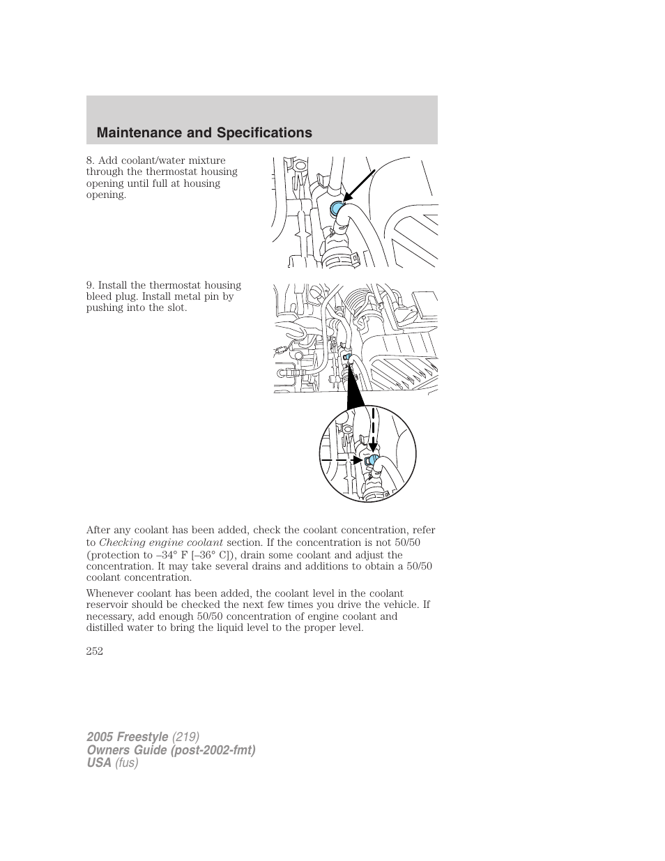 Maintenance and specifications | FORD 2005 Freestyle v.3 User Manual | Page 252 / 288