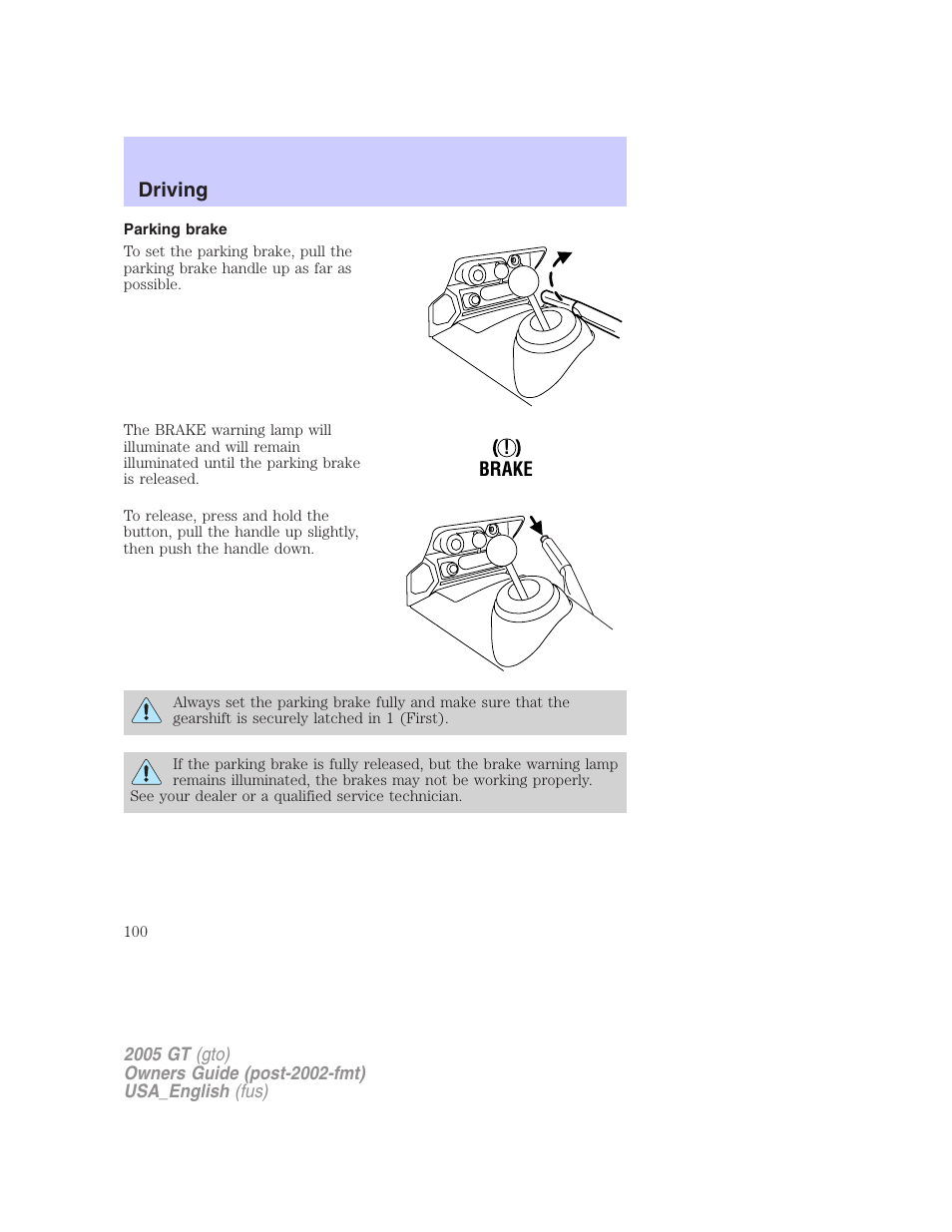 Driving | FORD 2005 GT User Manual | Page 100 / 200