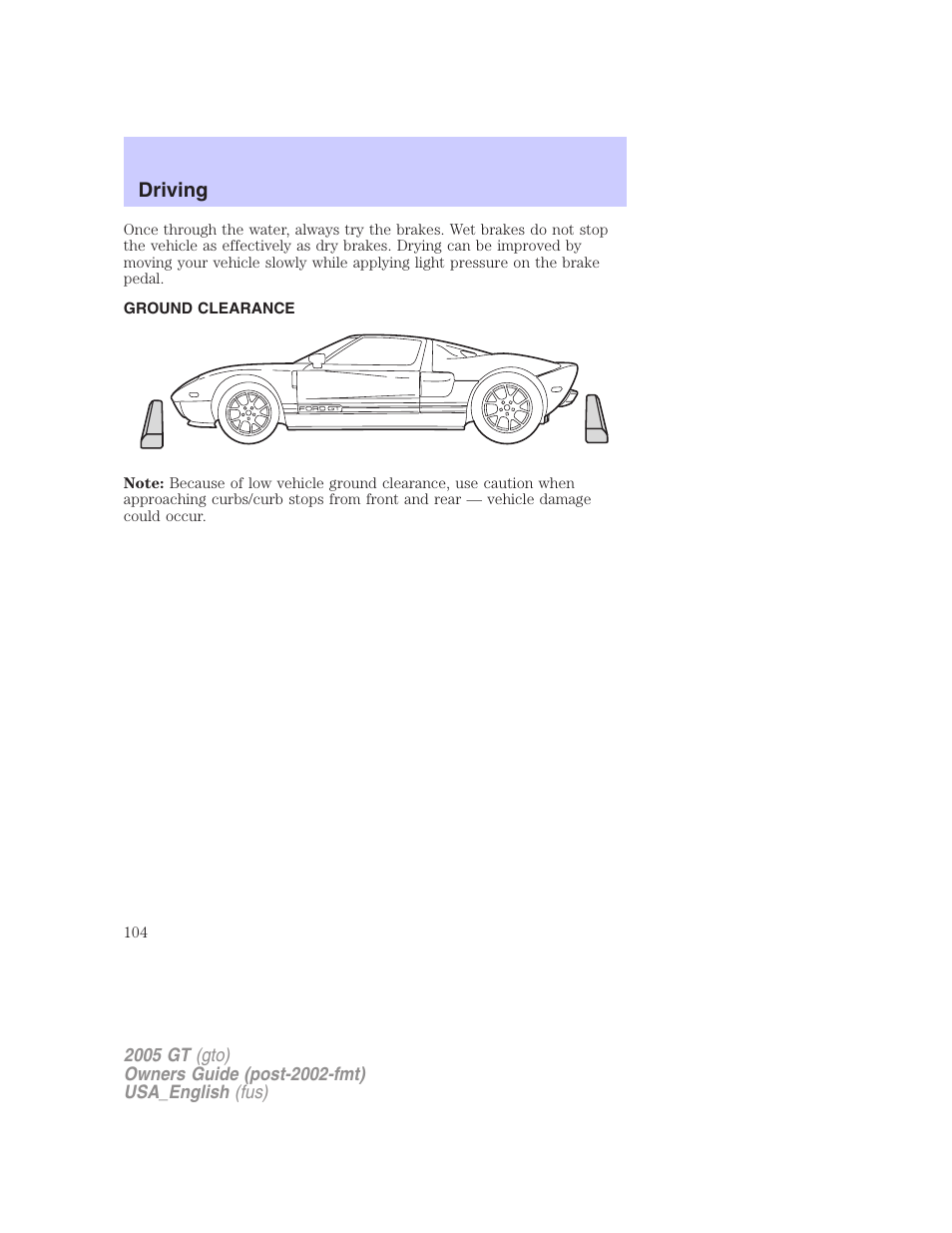 Driving | FORD 2005 GT User Manual | Page 104 / 200