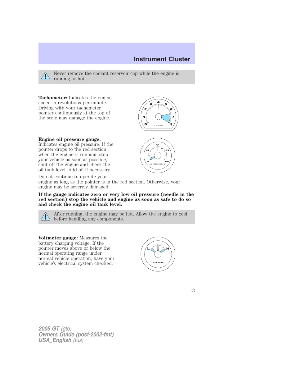 Instrument cluster | FORD 2005 GT User Manual | Page 13 / 200