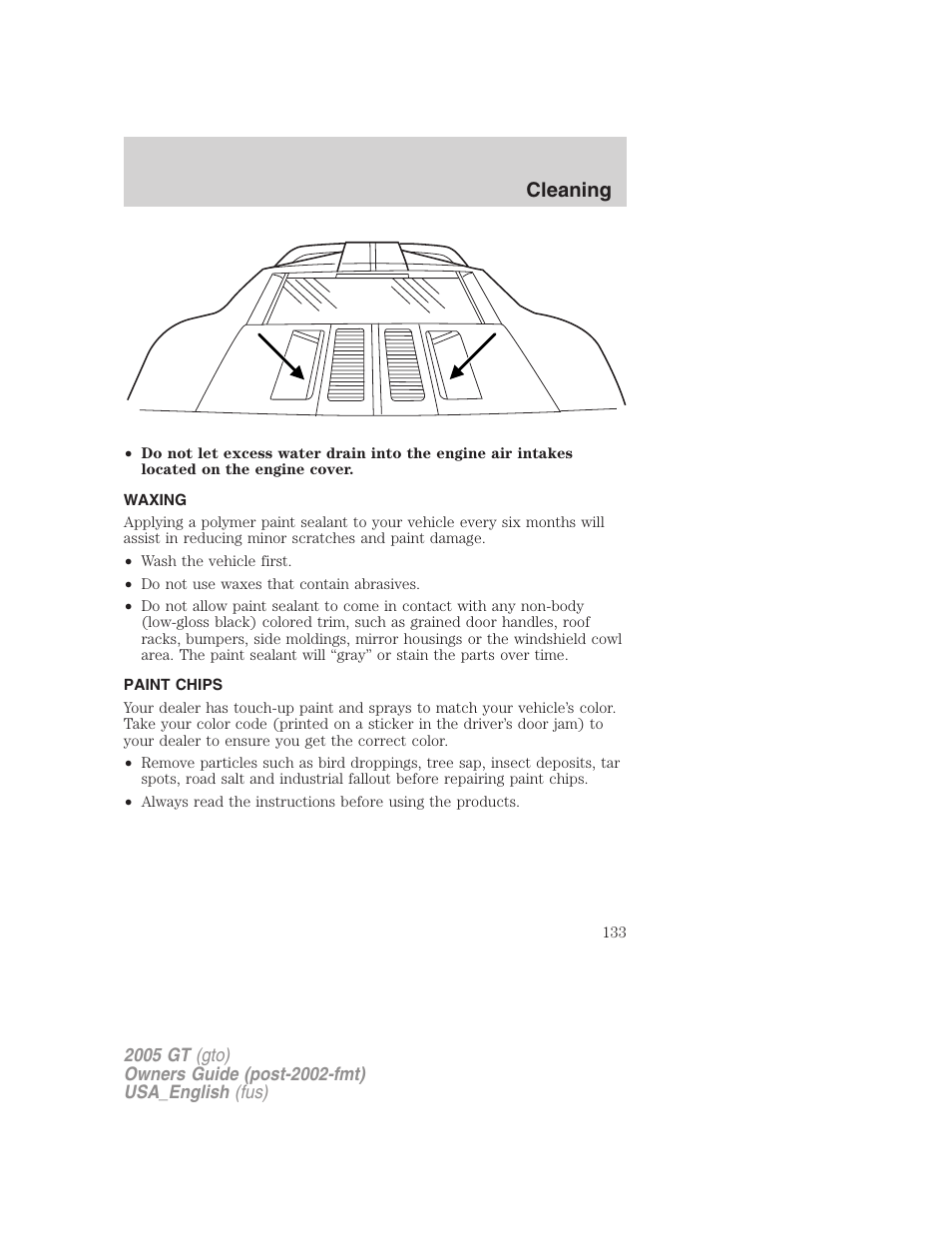 Cleaning | FORD 2005 GT User Manual | Page 133 / 200