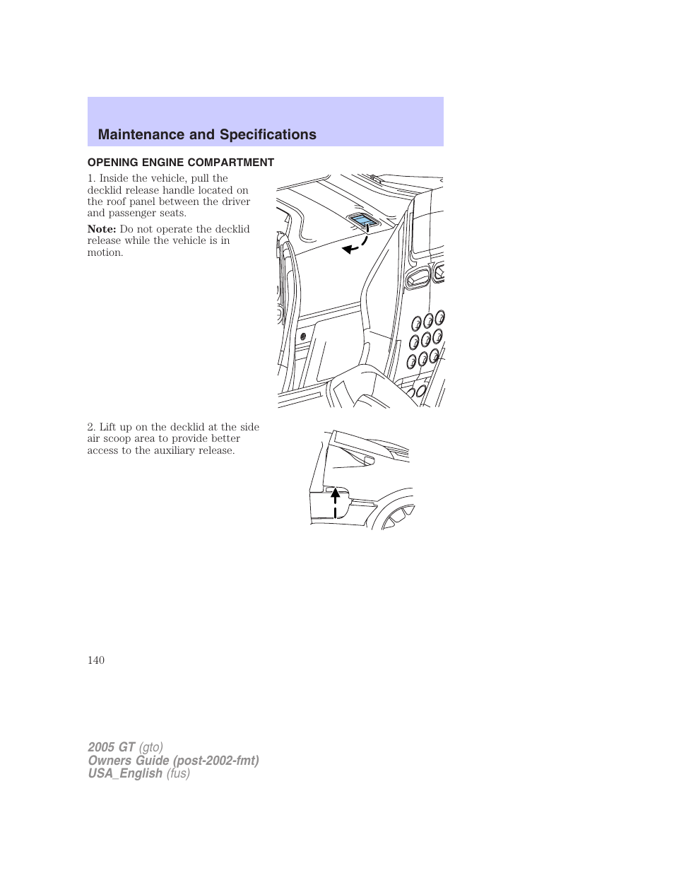 Maintenance and specifications | FORD 2005 GT User Manual | Page 140 / 200
