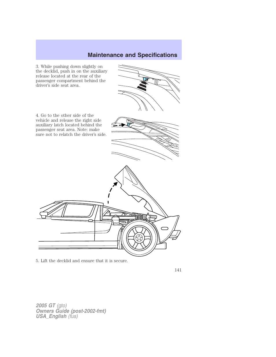 Maintenance and specifications | FORD 2005 GT User Manual | Page 141 / 200