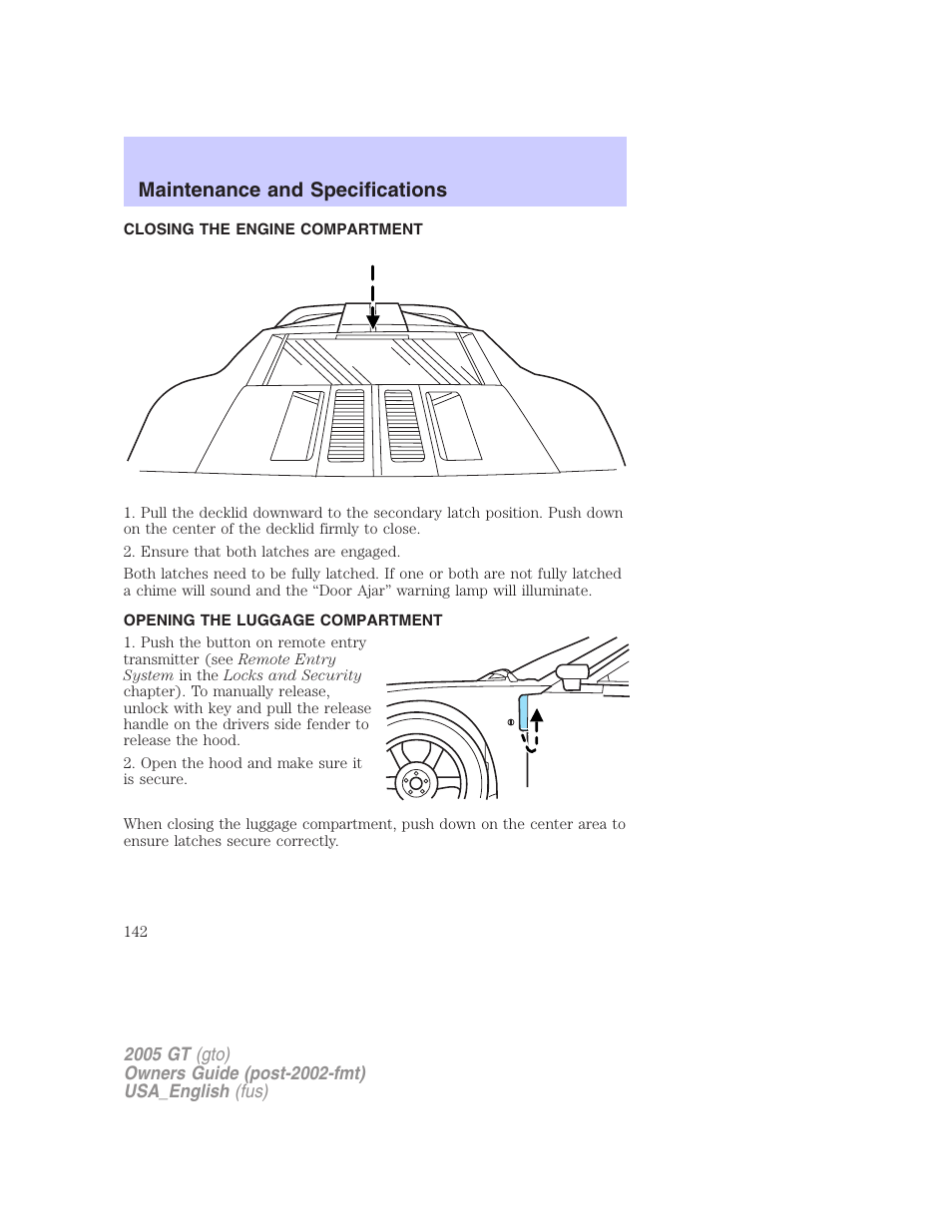 Maintenance and specifications | FORD 2005 GT User Manual | Page 142 / 200