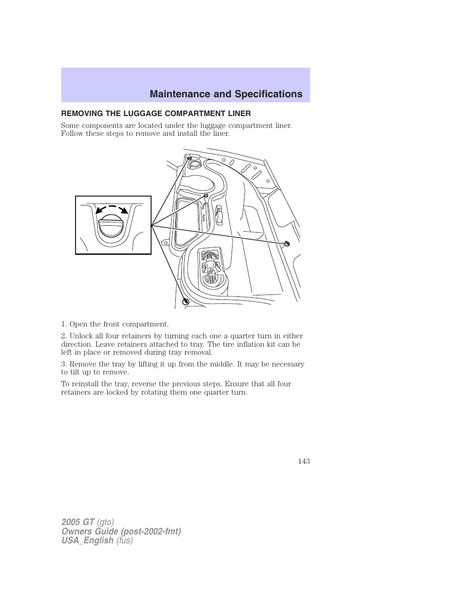 Maintenance and specifications | FORD 2005 GT User Manual | Page 143 / 200