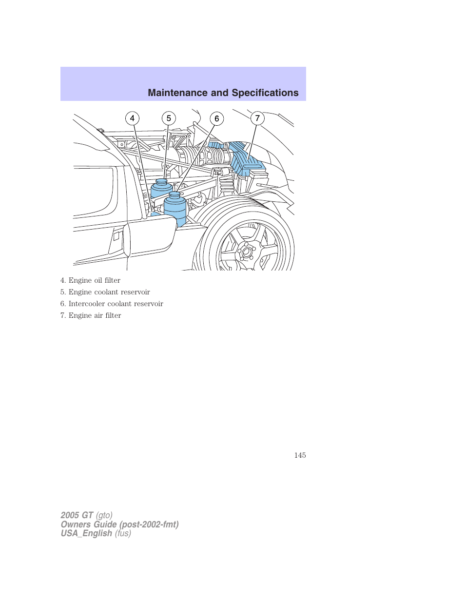 Maintenance and specifications | FORD 2005 GT User Manual | Page 145 / 200