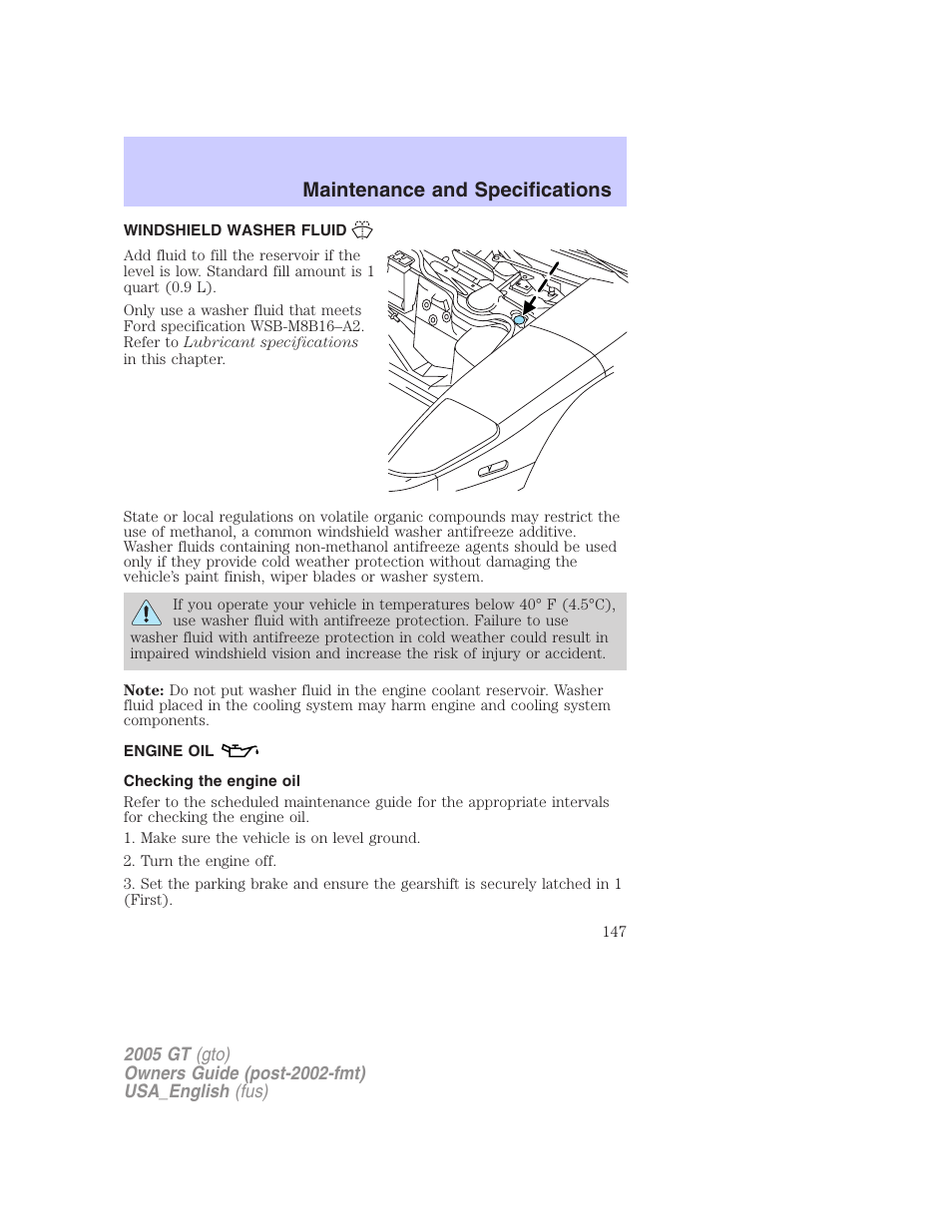 Maintenance and specifications | FORD 2005 GT User Manual | Page 147 / 200