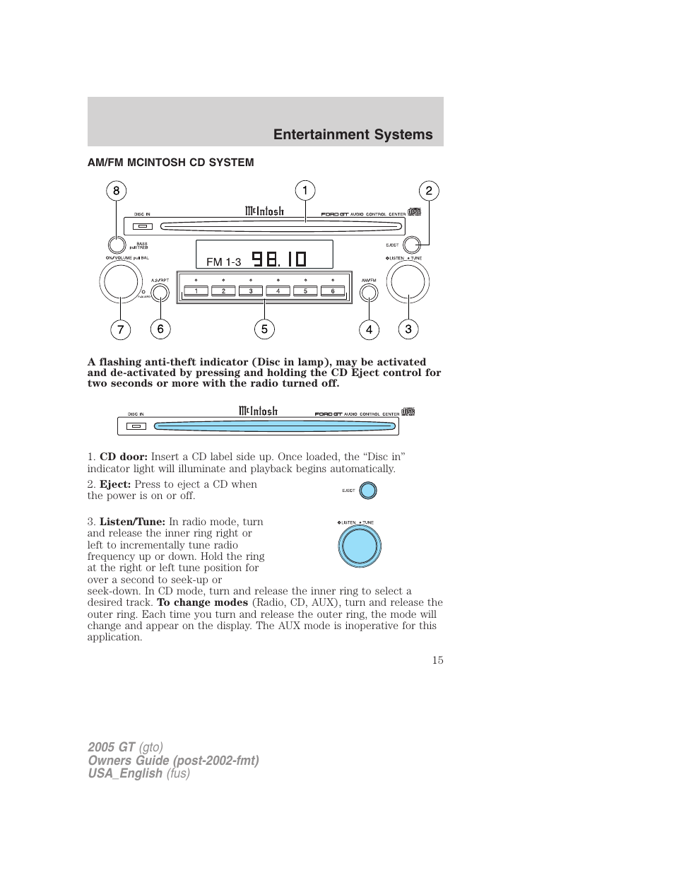 Entertainment systems | FORD 2005 GT User Manual | Page 15 / 200