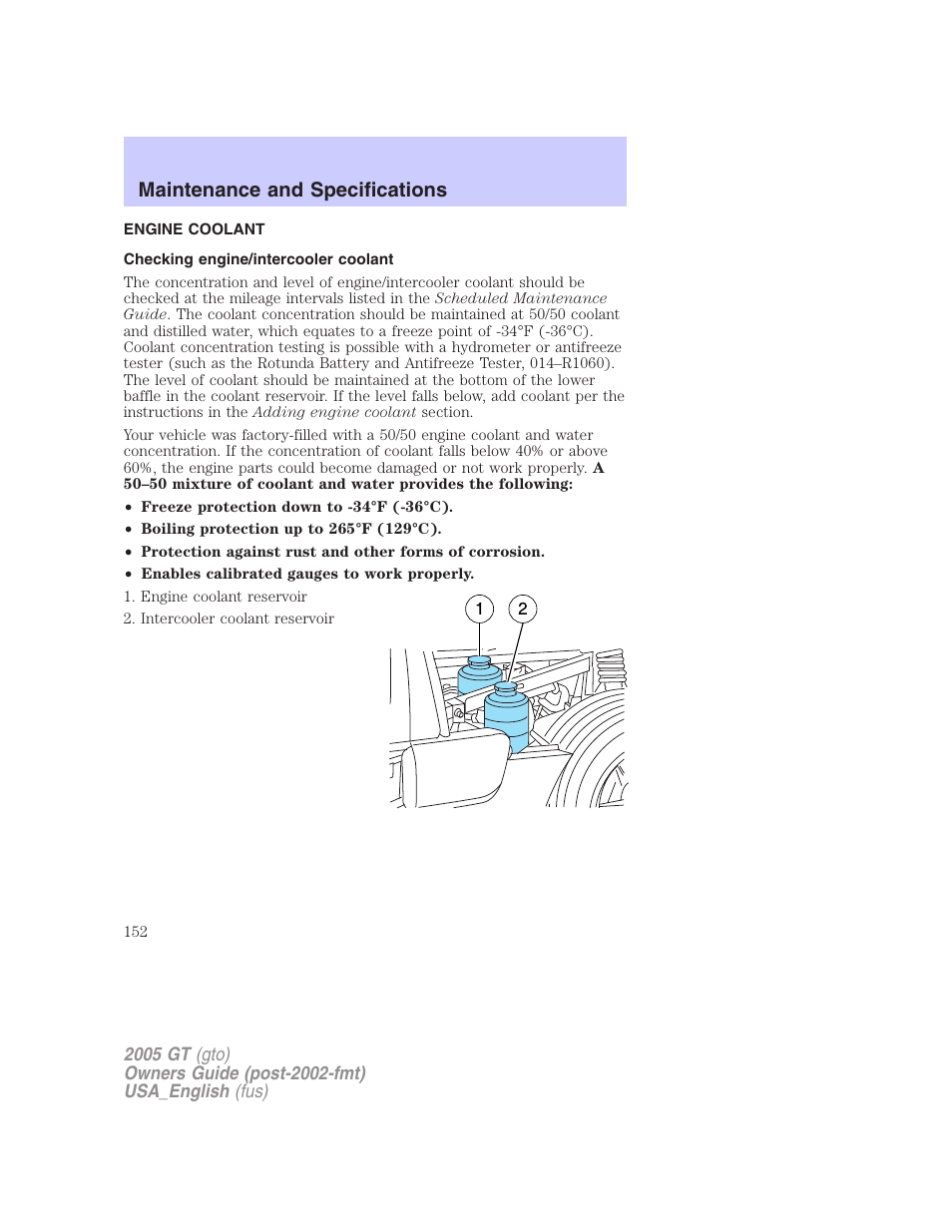 Maintenance and specifications | FORD 2005 GT User Manual | Page 152 / 200