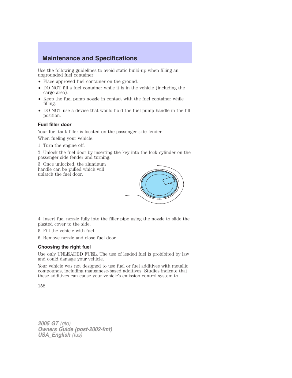 Maintenance and specifications | FORD 2005 GT User Manual | Page 158 / 200