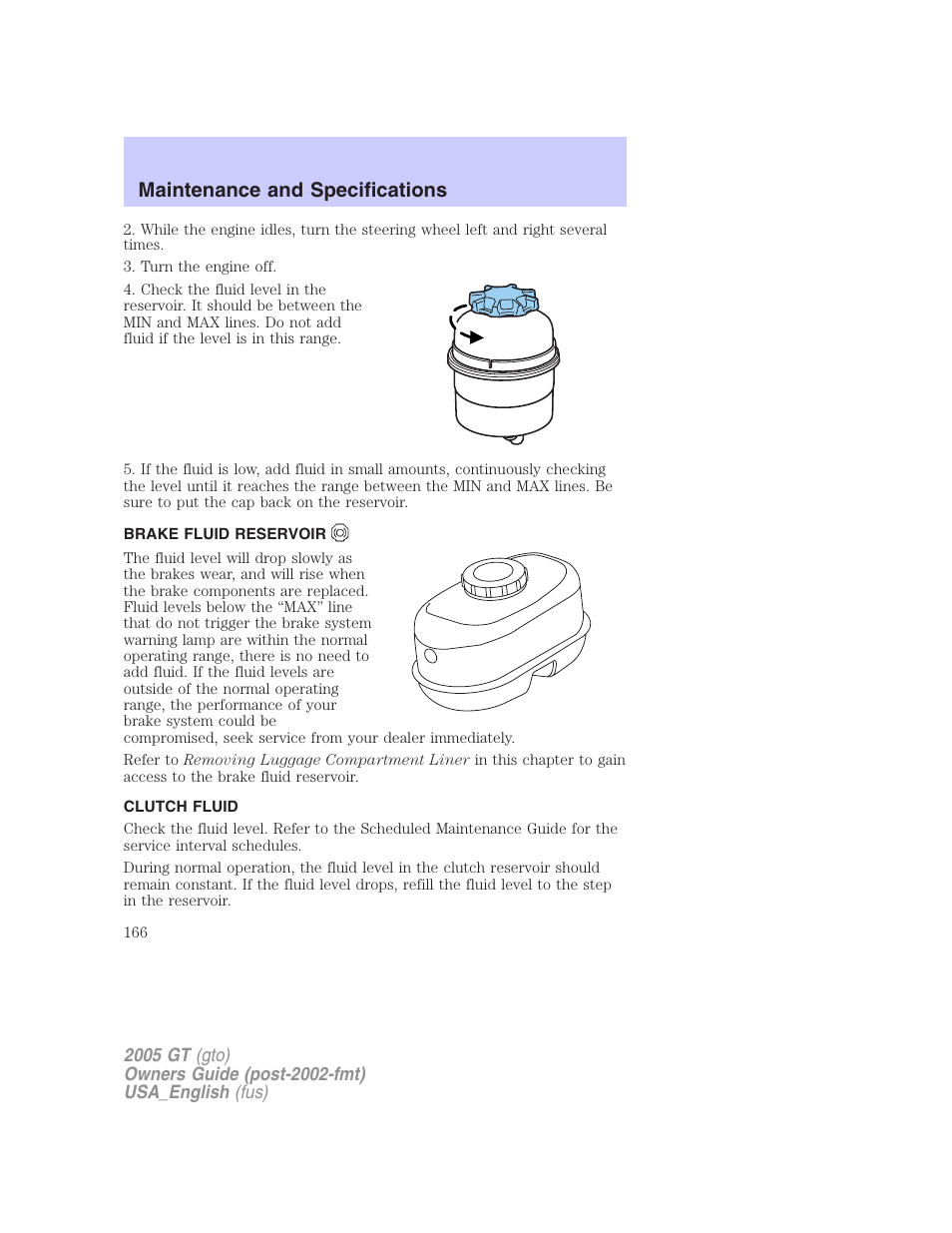 Maintenance and specifications | FORD 2005 GT User Manual | Page 166 / 200