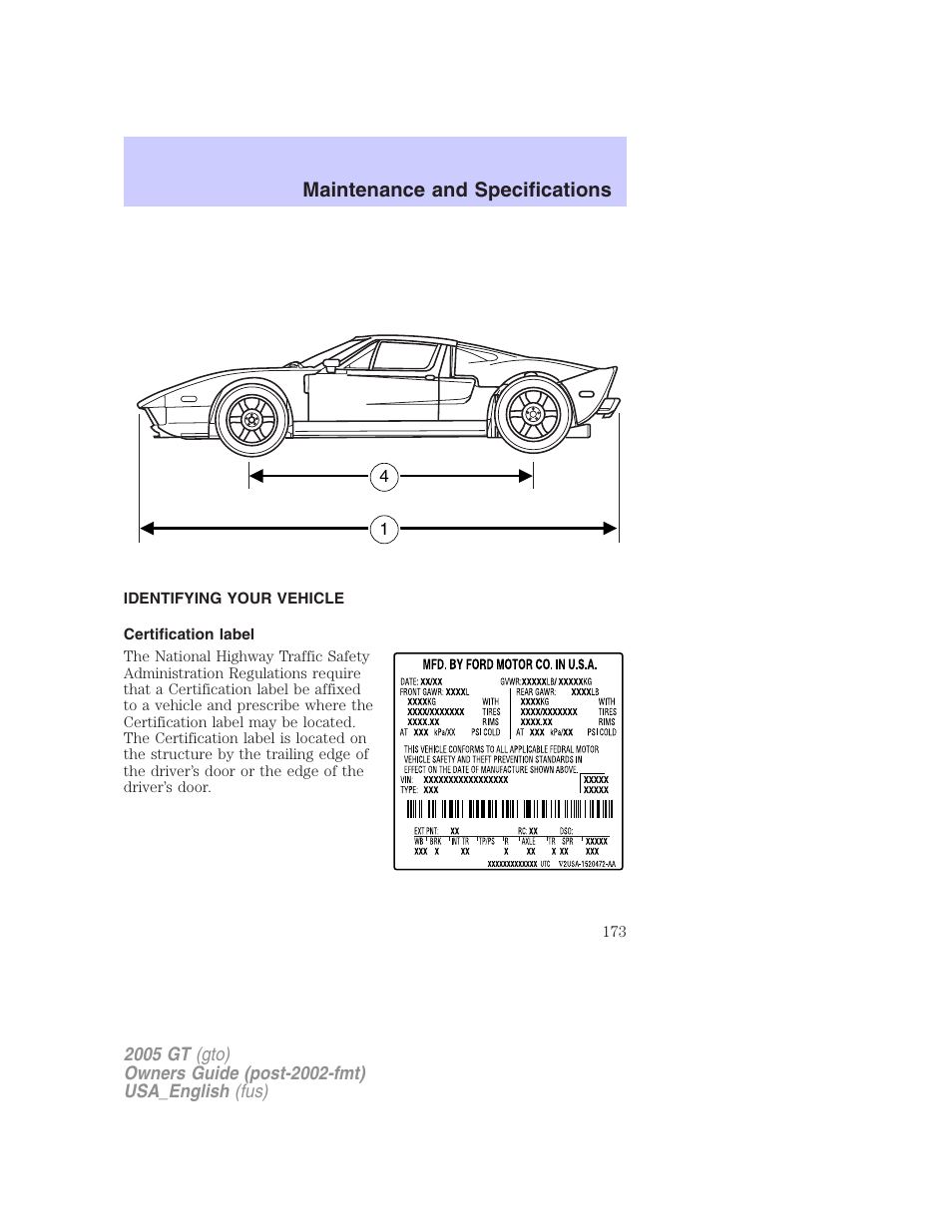 Maintenance and specifications | FORD 2005 GT User Manual | Page 173 / 200