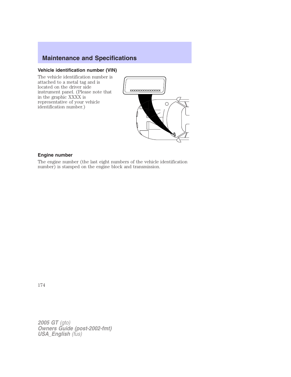 Maintenance and specifications | FORD 2005 GT User Manual | Page 174 / 200