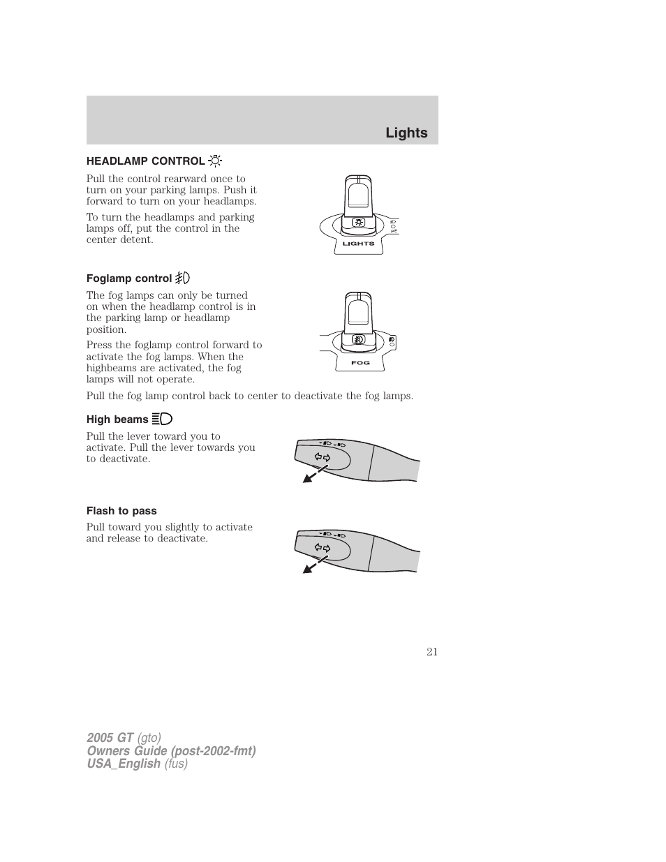 Lights | FORD 2005 GT User Manual | Page 21 / 200