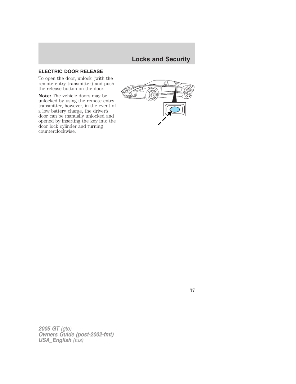 Locks and security | FORD 2005 GT User Manual | Page 37 / 200