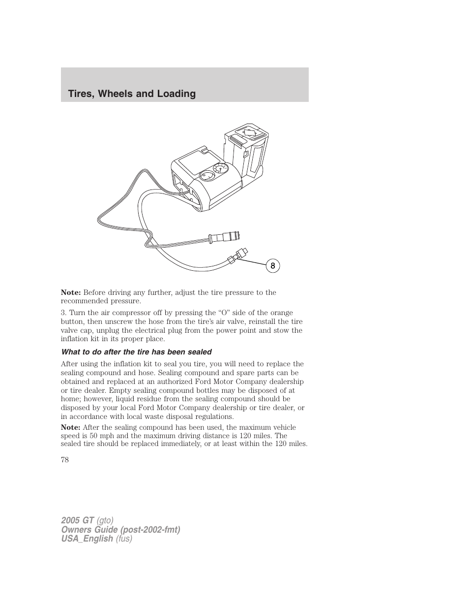 Tires, wheels and loading | FORD 2005 GT User Manual | Page 78 / 200