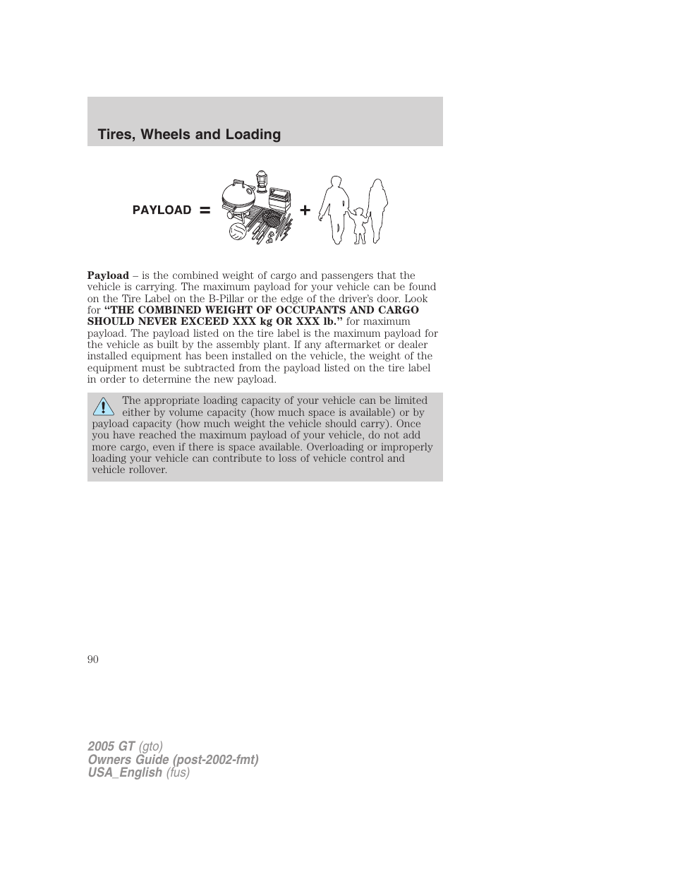 Tires, wheels and loading | FORD 2005 GT User Manual | Page 90 / 200
