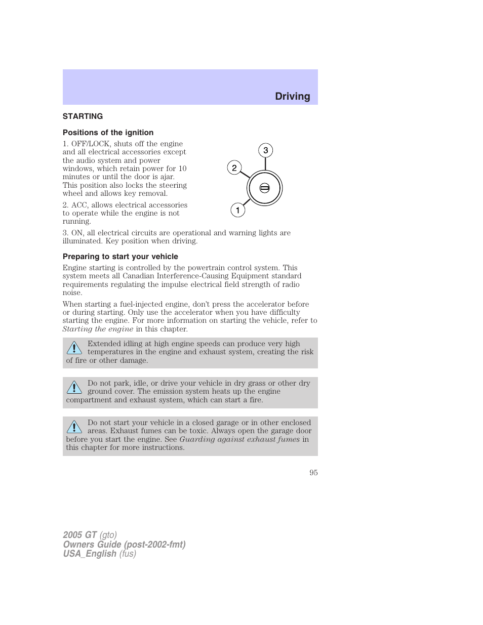 Driving | FORD 2005 GT User Manual | Page 95 / 200