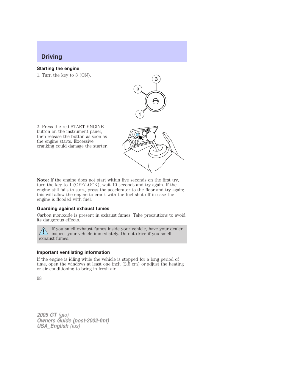 Driving | FORD 2005 GT User Manual | Page 98 / 200